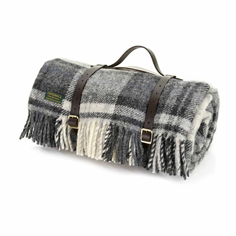 Tweedmill Grey/Black Leather Strap Picnic Rug image number 0